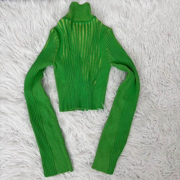 Simon Miller Green Peep Zip Sweater XS ZIPPER PULL MISSING - Picture 3 of 6
